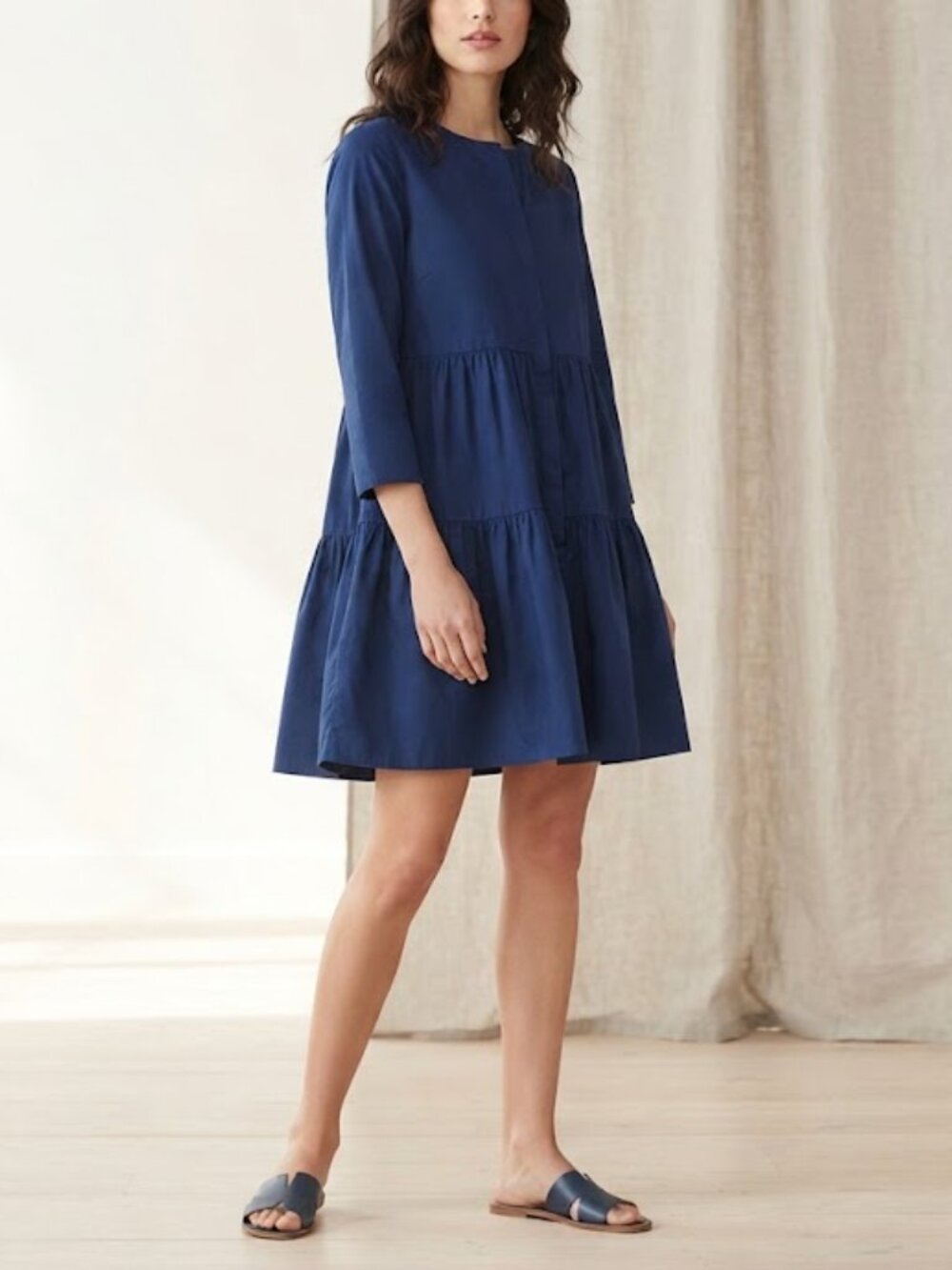 Chepe Italy Navy Blue Tiered Mini Dress / Longline Blouse M